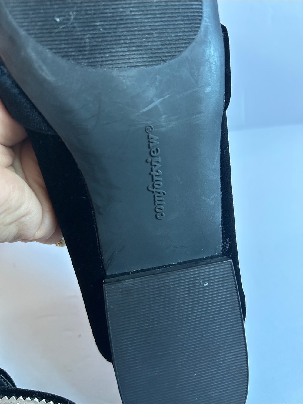 comfortview Black Velvet Slip-On Mules with Crystal Band - Picture 5 of 8